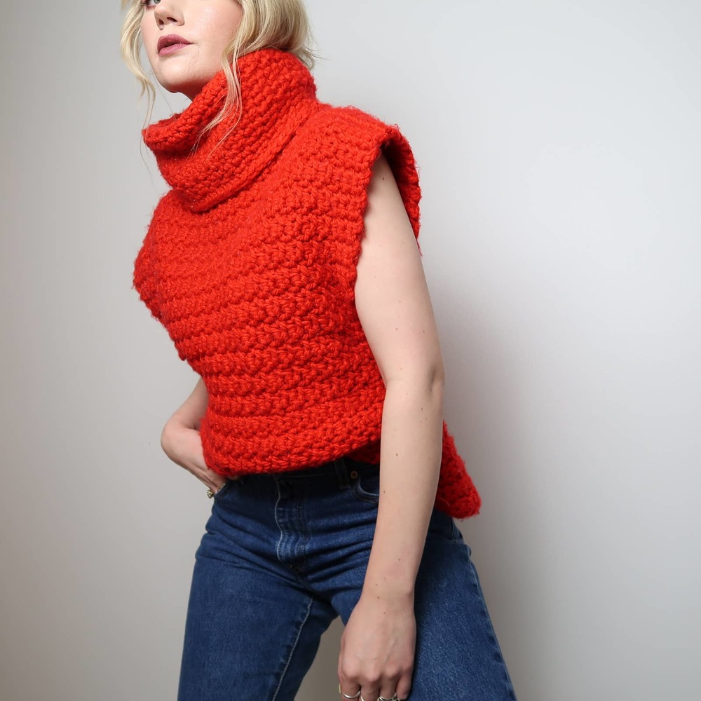 Not For Sale | Vintage red hand knit sleeveless turtleneck